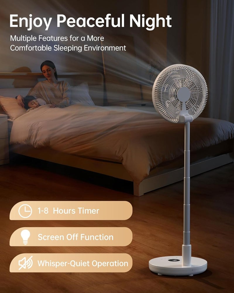 TriPole Oscillating Fan Portable Quiet Standing Fan with Remote, 12" Rechargeable Pedestal Fans for Bedroom Office, Foldable Battery Powered Travel Fans, Adjustable Height, 8H Timer, 6 Speeds, 44.4Wh - Image 5